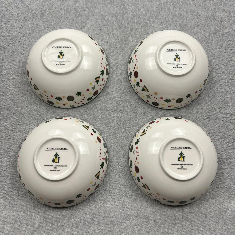 NEW Williams Sonoma Elf Movie Cereal Bowls Multicolor Print Set of 4 Christmas